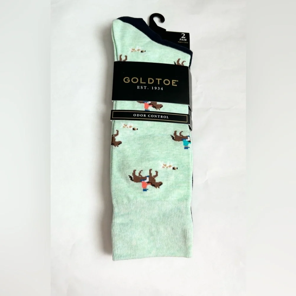 Men’s Gold toe Horse Crew Socks Oder Control 2 Pairs NWT